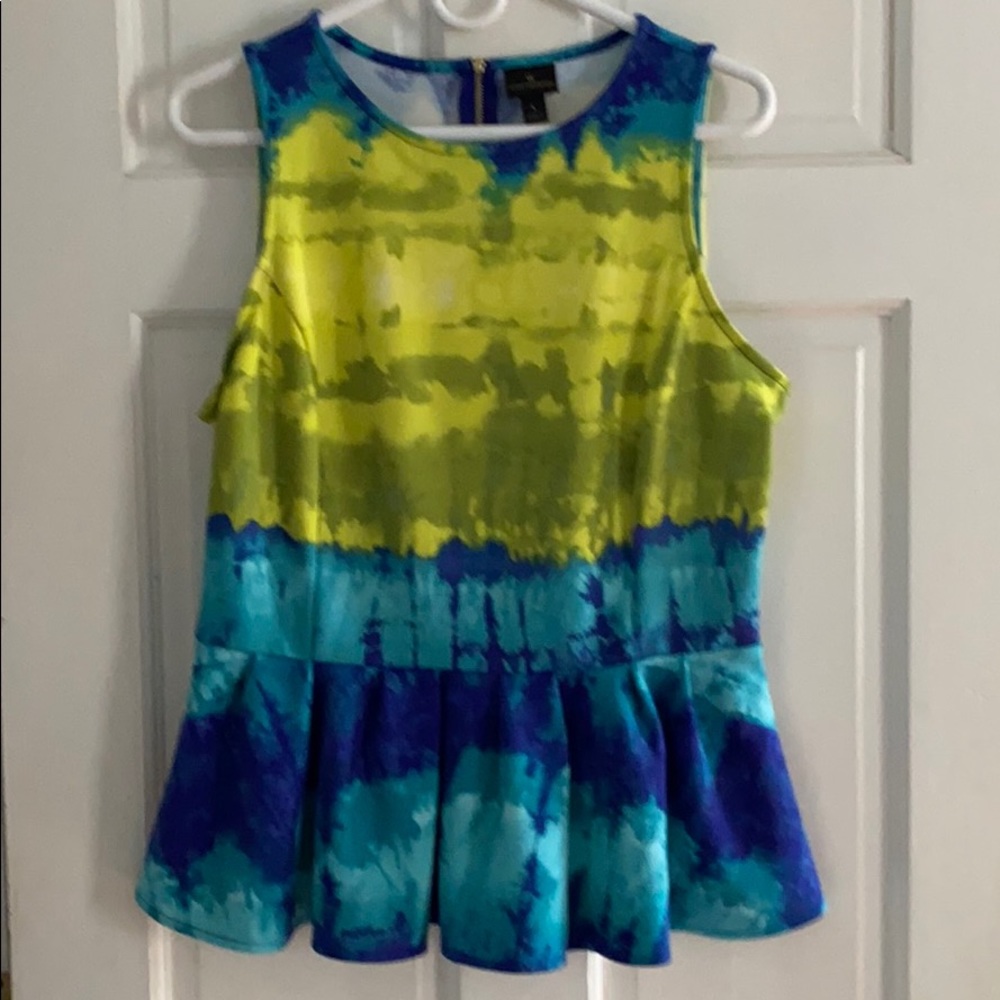 Worthington peplum tie-dye print top size L